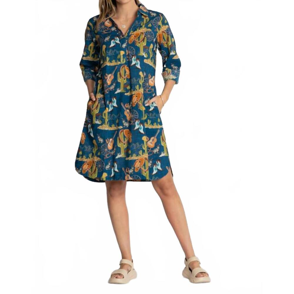 NEW LULALIFE prairie mini shirt dress in navy